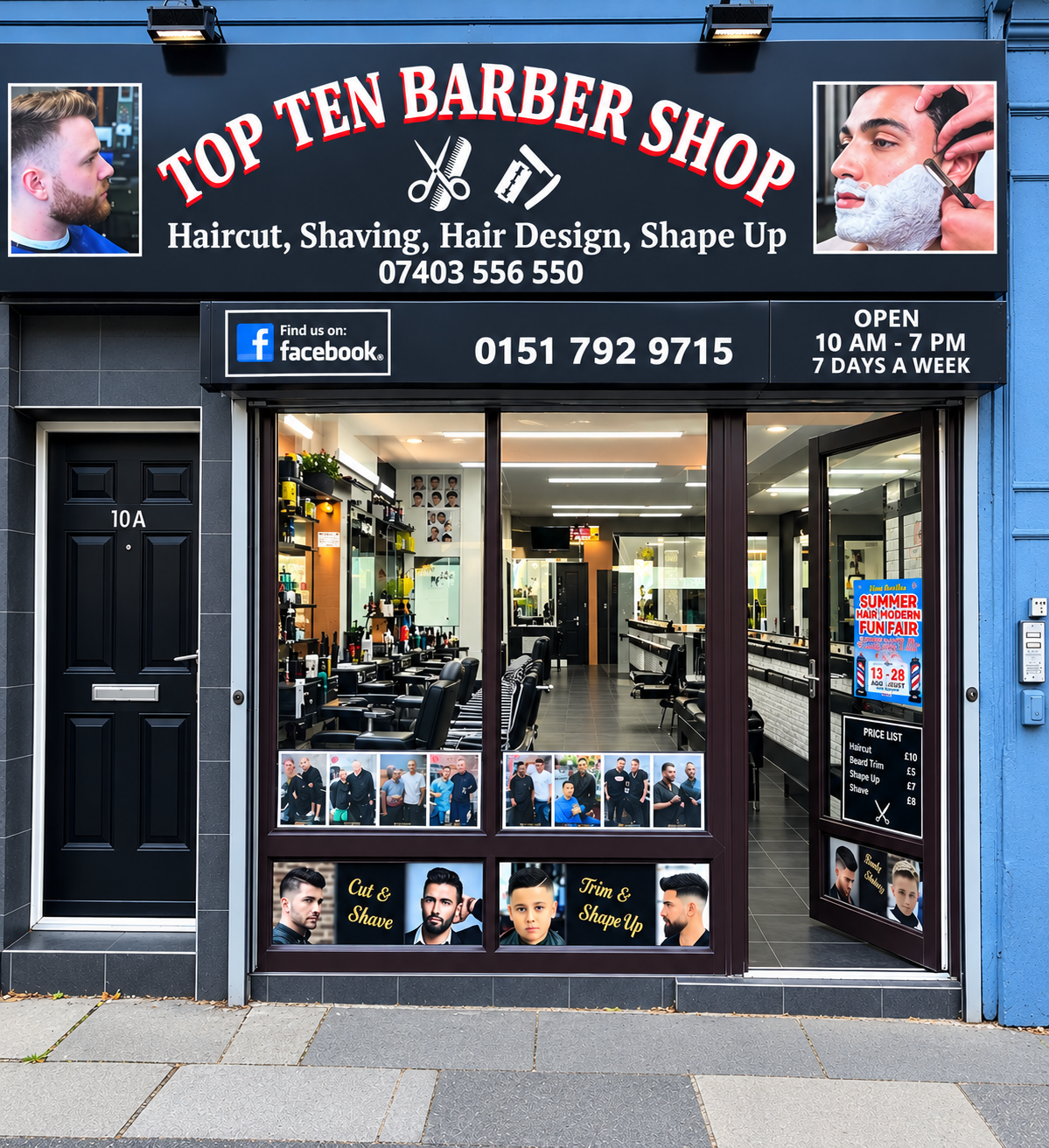 The Top Ten Barber Shop storefront on Greenbank Road in Liverpool